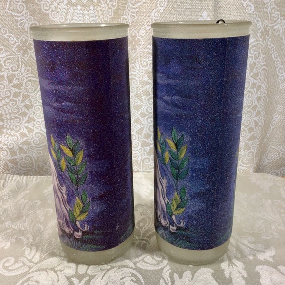 Vintage Unicorn Sugar Beaded Glass Pillar Candles - Set of 2 - Picture 3 of 7